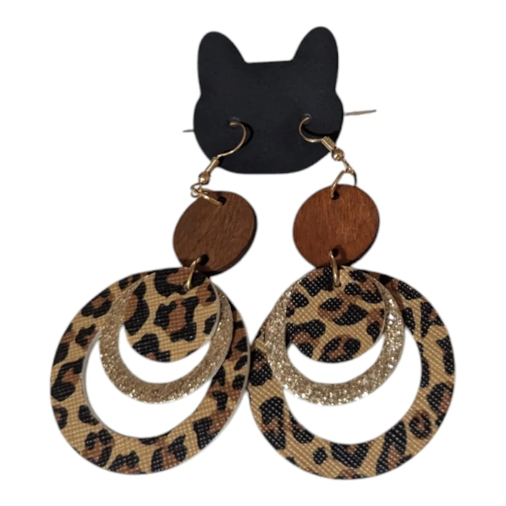 NEW Animal Print Dangle Earrings Brown Black Gold Shimmer